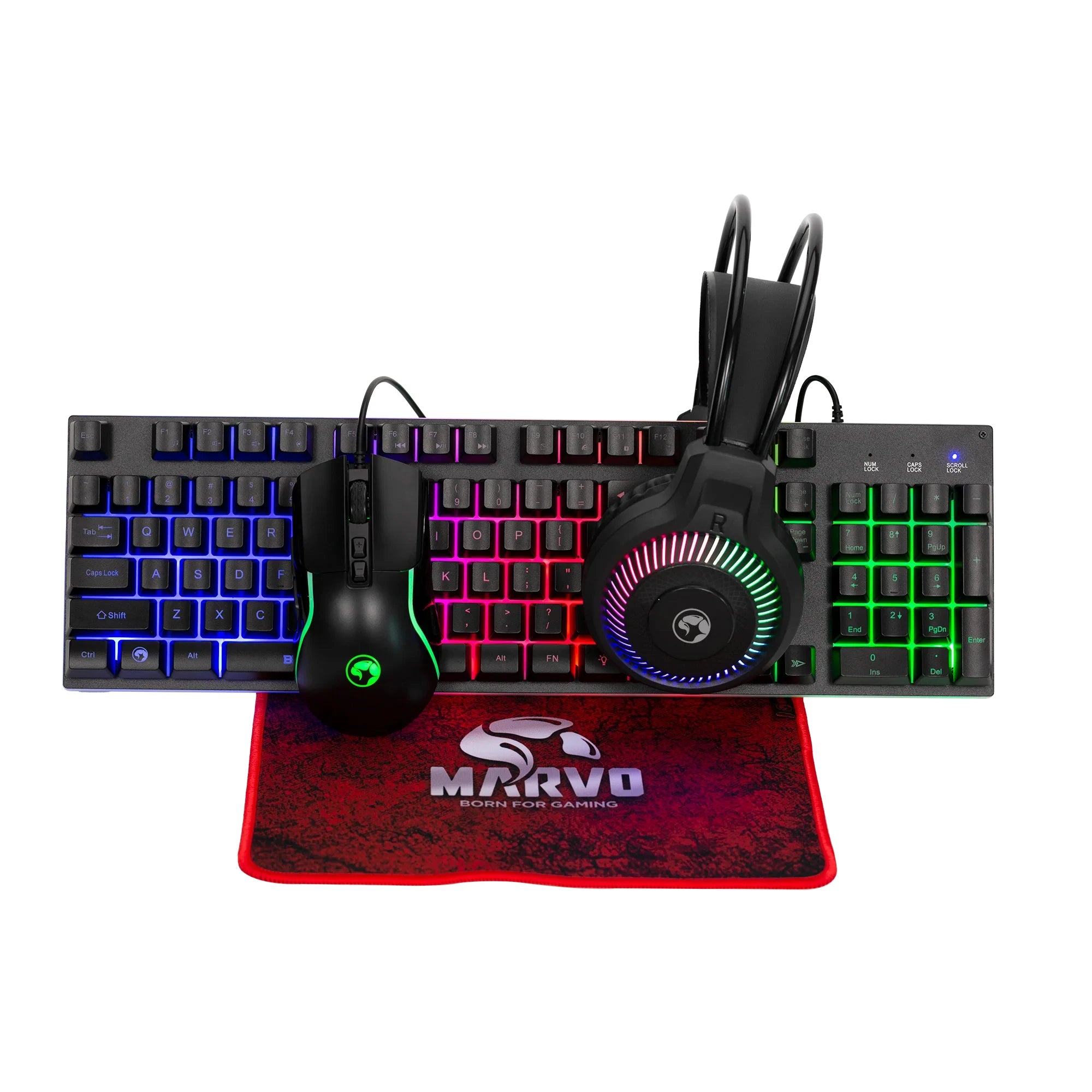 Marvo CM416 Loot 40 Combo Gaming 4in1 – Tastiera USB, Mouse Ottico, Headset RGB e Mousepad