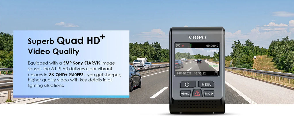 VIOFO Dash Cam A119 V3-G – Quad HD HDR con GPS & Sony STARVIS – Registrazione 1440p, Visione Notturna, Sensore Avanzato