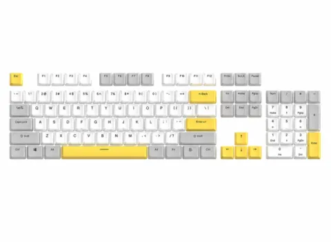 Marvo Custom Keycap Set PBT, 104 keys, White, Yellow, Gray - MARVO-KP-04-YL
