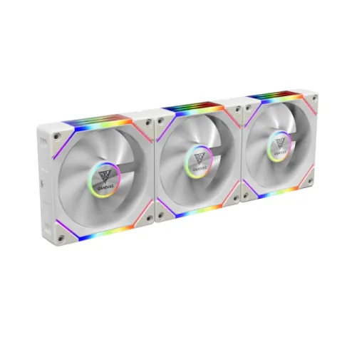 Gamdias Fan Pack 3-in-1 3x120mm - AEOLUS P2-1203 White, Swappable Fan Blades (Reverse Fan Blades Included), Daisy-Chain, Infinity Mirror
