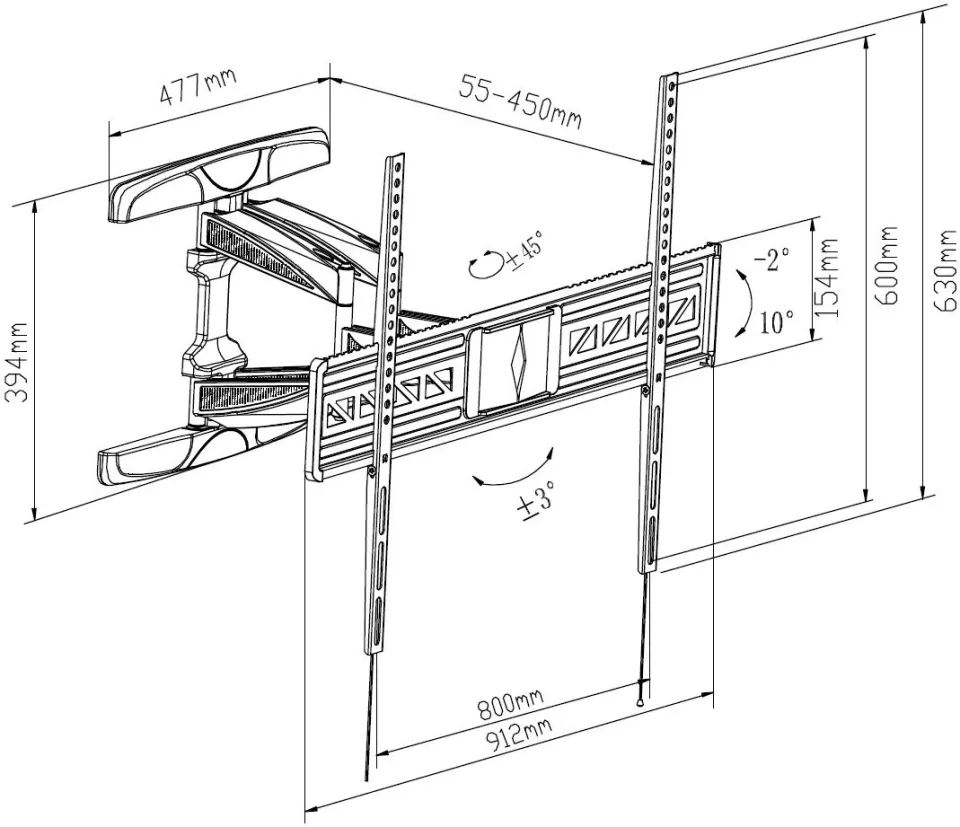 Makki TV Mount - PM92 - Adjustable, 47"-90", 60 kg - TV-PM92, foto 4