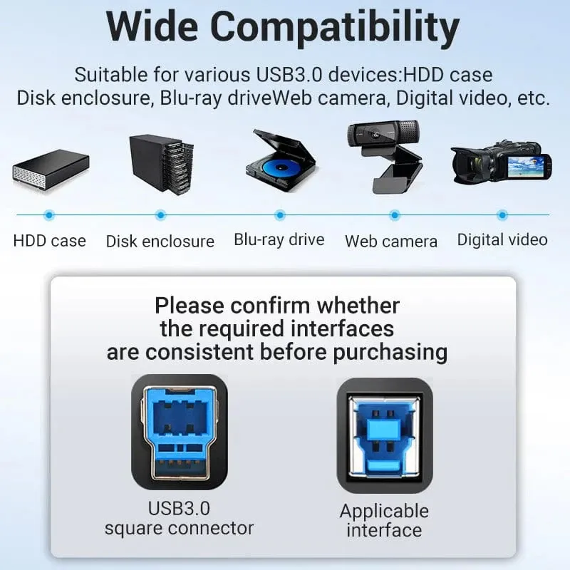 Vention USB 3.0 AM / BM - 0.5M Black - COOBD, foto 5