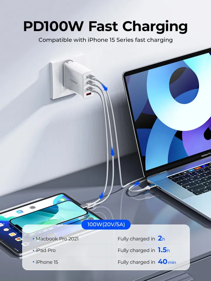 Orico Cable USB C-to-C PD 100W Charging 1.0m White - CDX-100CC-WH, photo 6