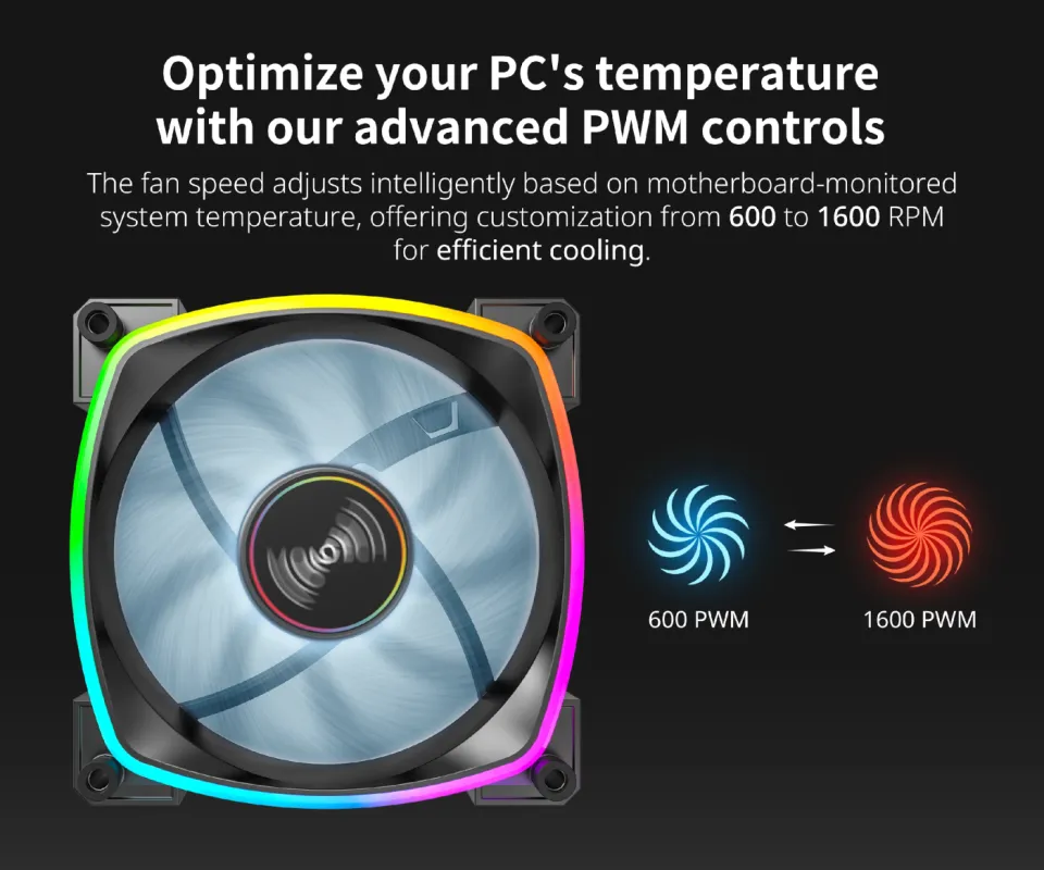 Montech RX140 PWM, REVERSE Fan, 140mm, ARGB, Black, foto 2