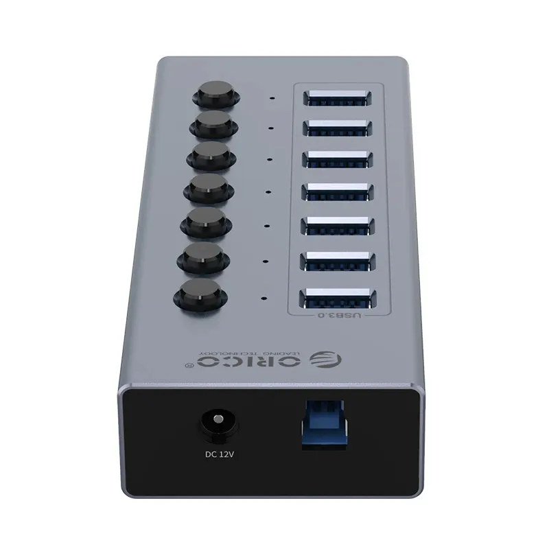 Orico USB3.0 HUB 7 port with Power Adapter, On/Off buttons, Aluminium - BT2U3-7AB-EU-GY, photo 3