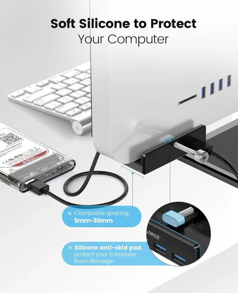 Orico USB 3.0 HUB Clip Type 4 port - aux Micro-USB power input, Black - MH4PU-P-BK, photo 6