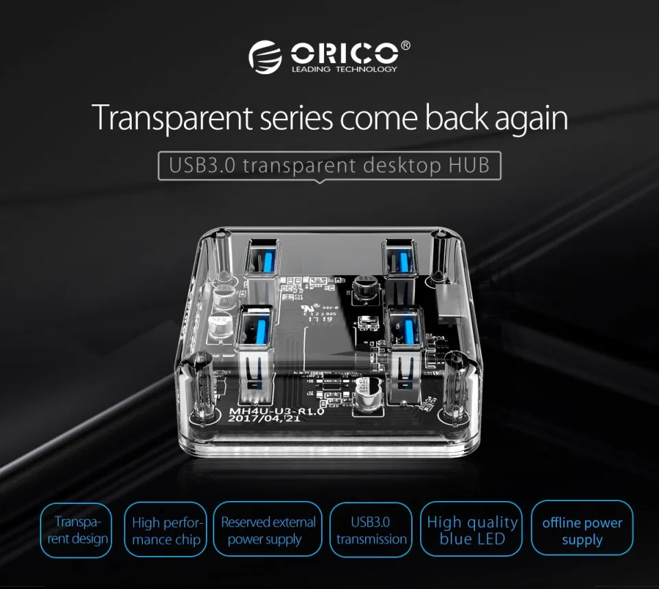 Orico USB3.0 HUB 4 port transparent, 1m cable - MH4U-U3-10-CR, photo 6