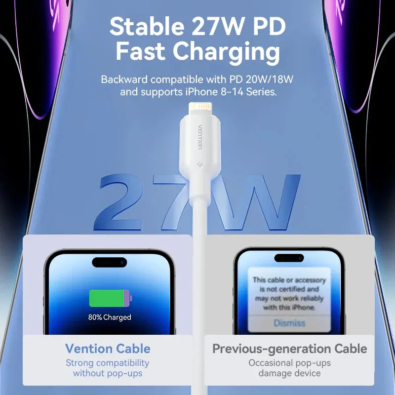 Vention Cable USB 2.0 Type-C to Lighting 1m White - LAKWF, photo 4
