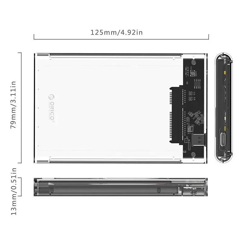 Orico Storage - Case - 2.5 inch 10Gbps Type-C Transparent - 2139C3-G2-CR-BP, photo 4