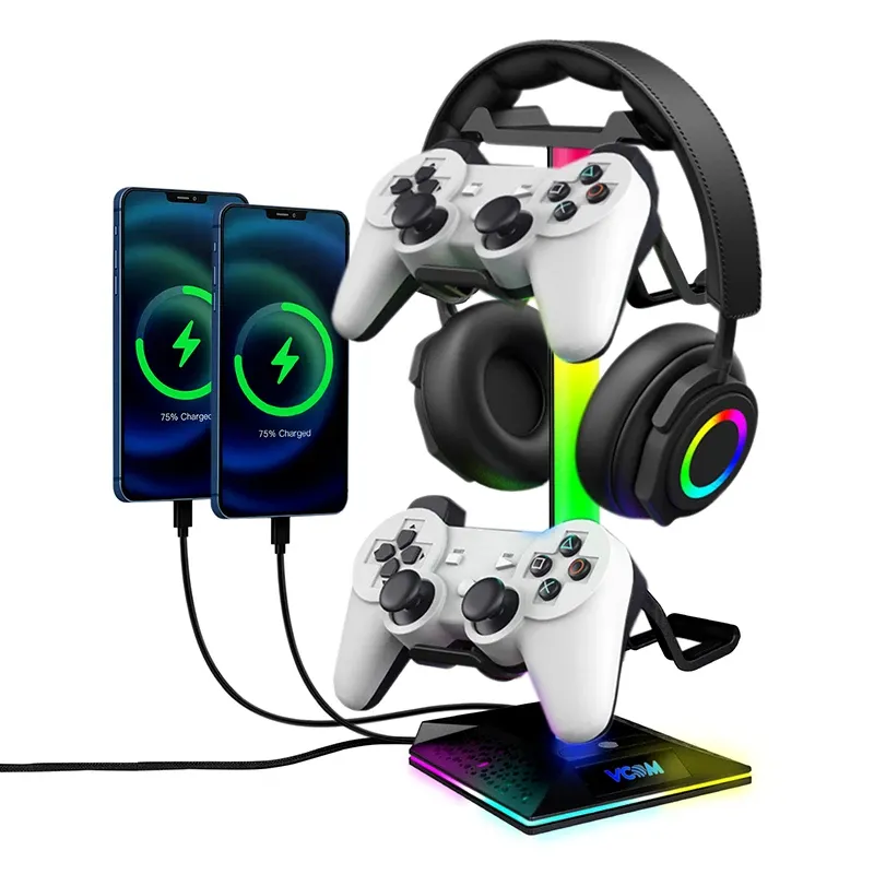 VCom Headphone Stand - VCOM-M701S - RGB, USB HUB