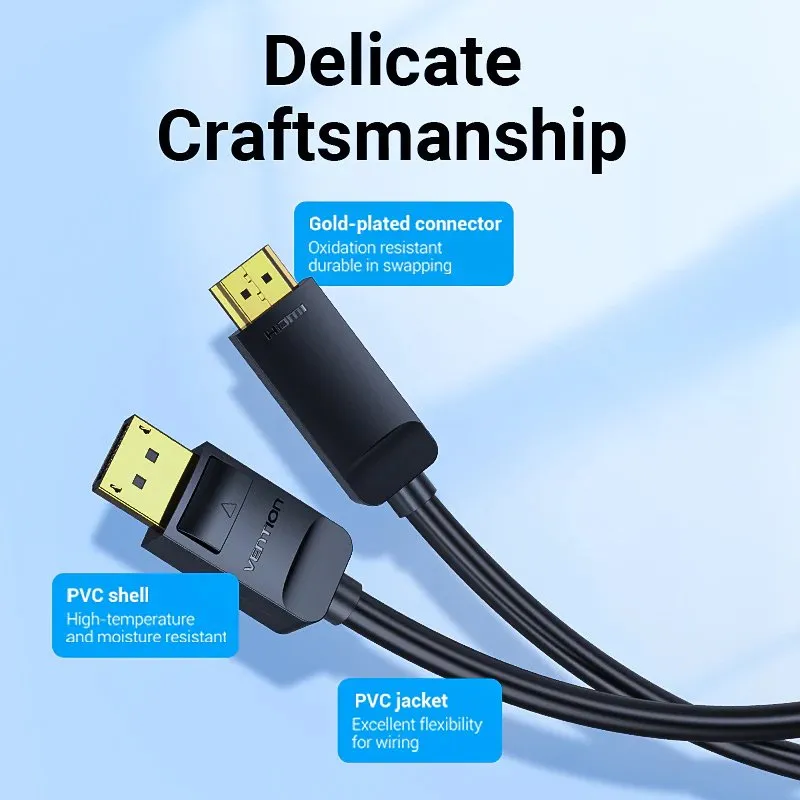 Vention Cable DisplayPort to HDMI 3.0m - 4K, Gold Plated - HAGBI, photo 6