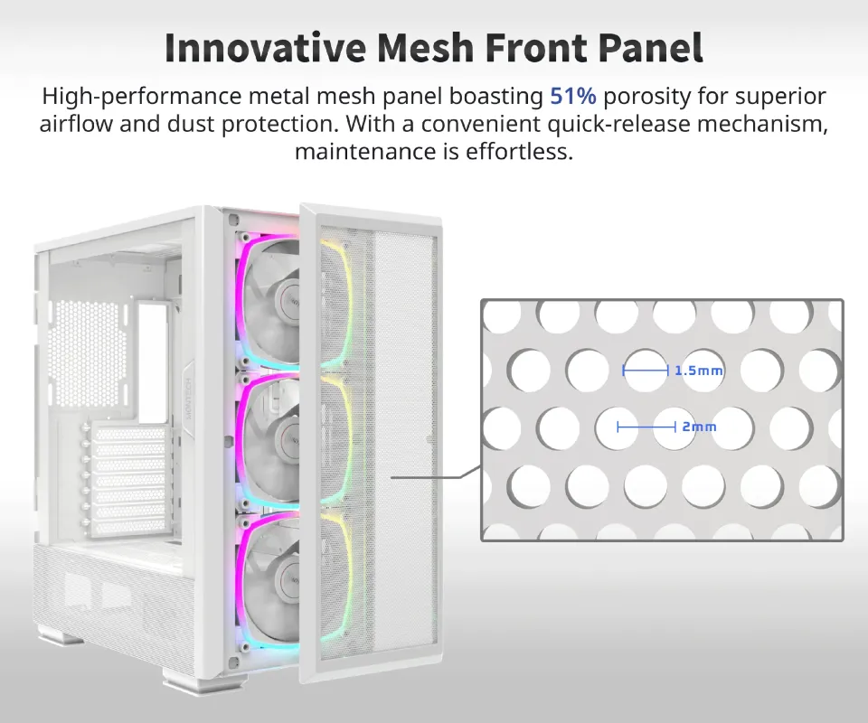 Montech SKY TWO GX, Mid-tower Case, TG, 3x140mm ARGB Fans, White, photo 4