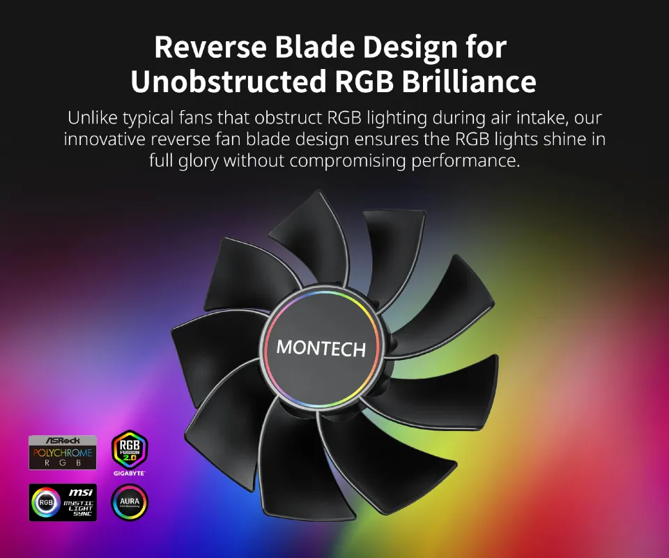 Montech RX140 PWM, REVERSE Fan, 140mm, ARGB, Black, foto 6