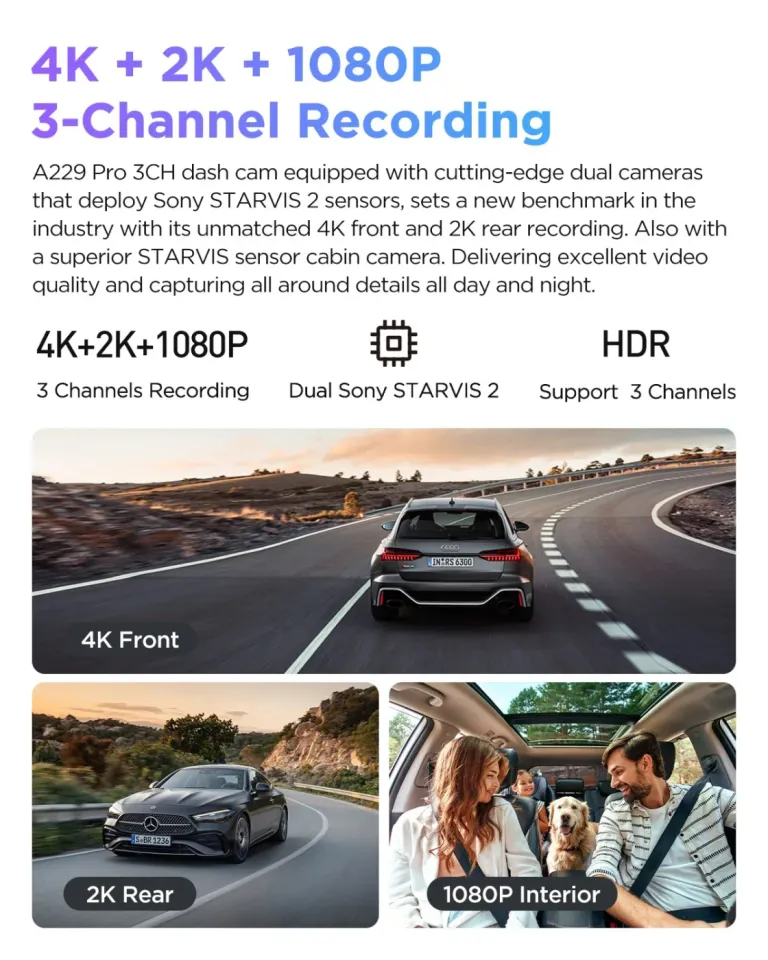 VIOFO Dash Cam A229 Pro 3 Channel - 4K, HDR, Dual Sony STARVIS 2, GPS, Bluetooth, photo 4