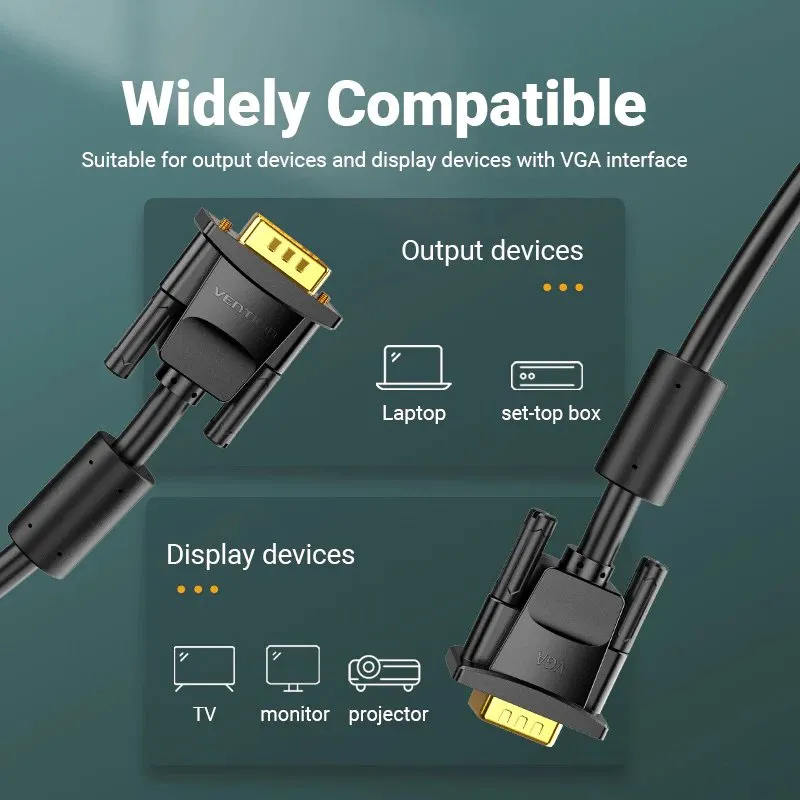 Vention Cable VGA HD15 M / M 1.5m Gold Plated, 2 Ferrites - DAEBG, photo 3
