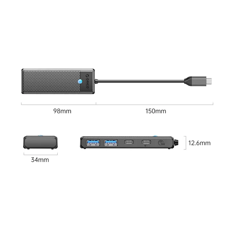 Orico USB3.1 HUB Type-C - 2 x USB3.0, 2 x USB-C - PAPW2AC-C3-05-BK-EP, photo 3