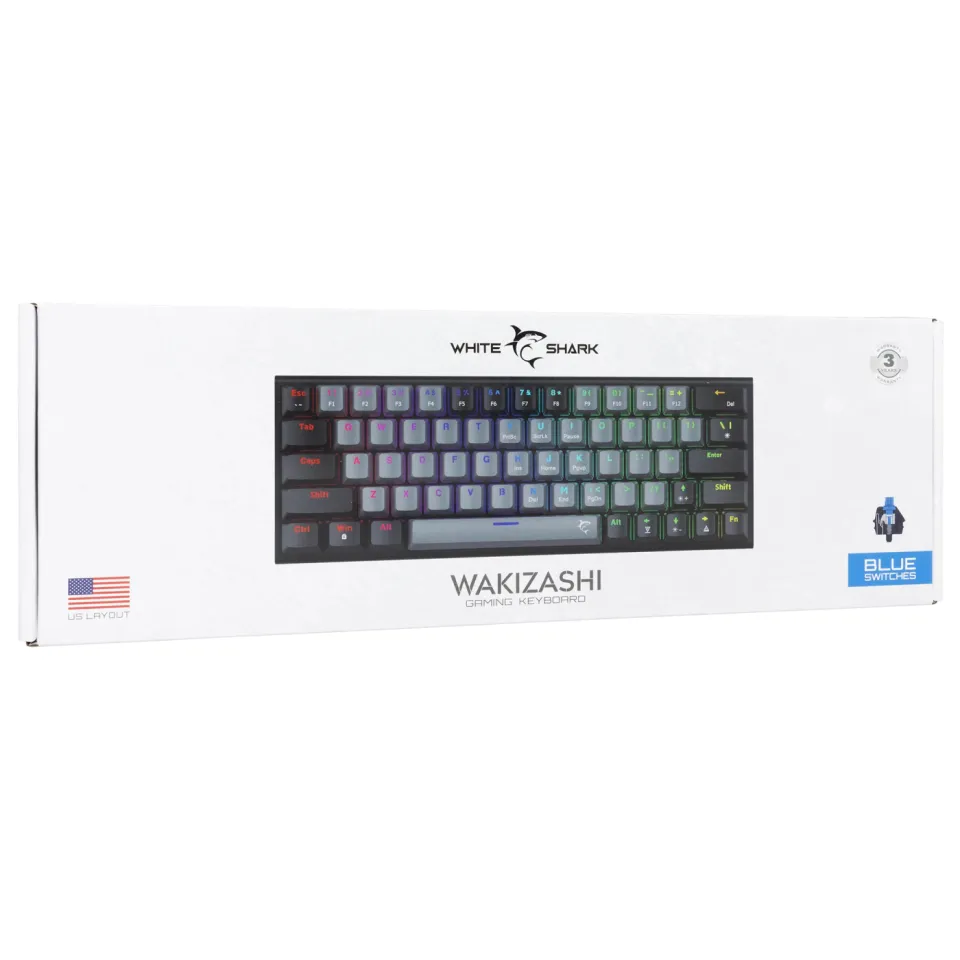White Shark Gaming Mechanical Keyboard WAKIZASHI 2 - Blue Switches (English US), Gray, Black, foto 6