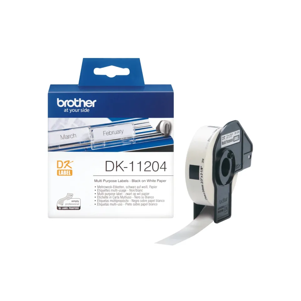 Brother DK-11204 - Multi Purpose Labels, 17mmx54mm, 400 labels per roll, Black on White - DK-11204