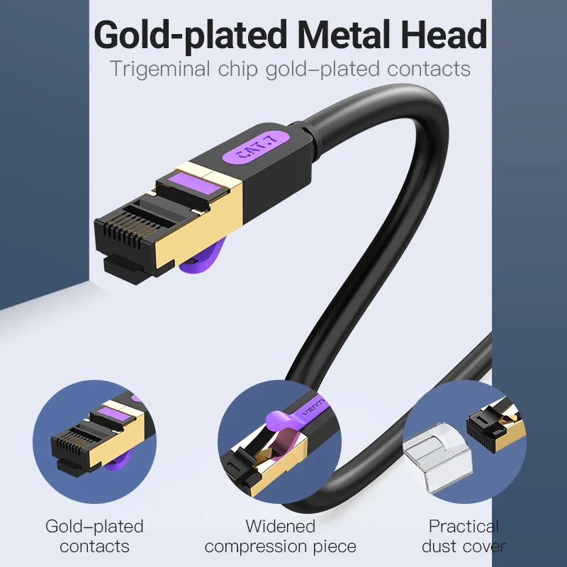 Vention LAN SSTP Cat.7 Patch Cable - 0.5M Black 10Gbps - ICDBD, foto 6