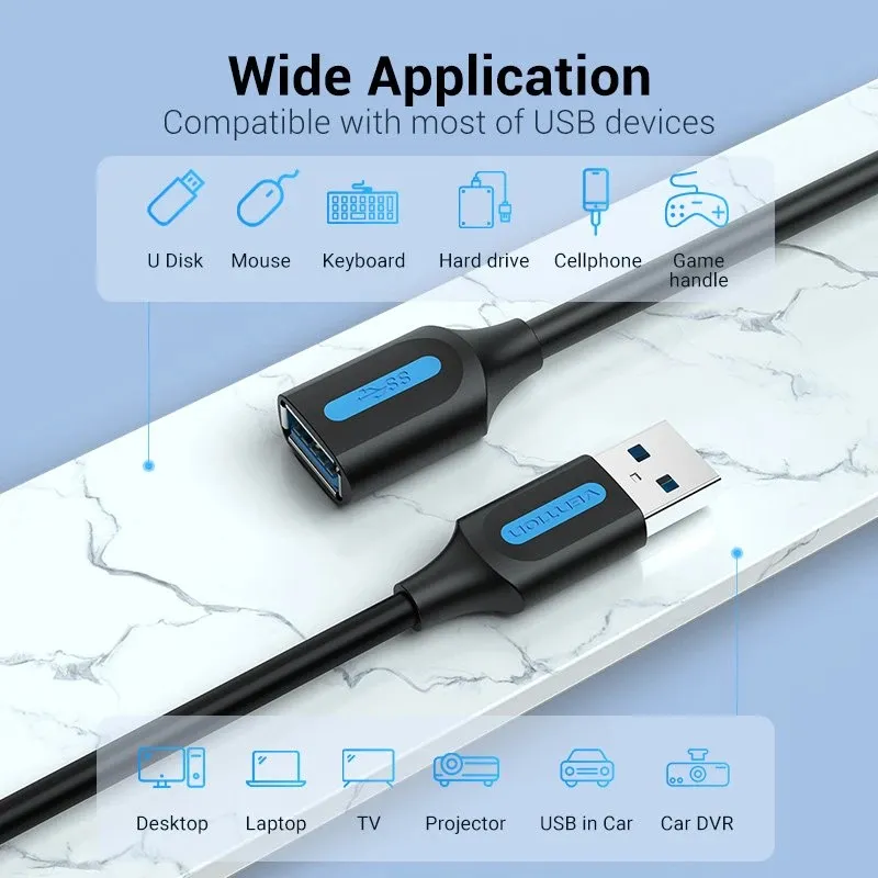Vention USB 3.0 Extension AM / AF - 0.5M Black - CBHBD, foto 3