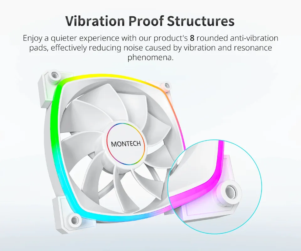 Montech RX140 PWM, REVERSE Fan, 140mm, ARGB, White, foto 5