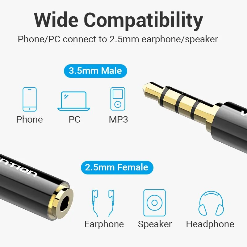 Vention Adapter Audio 3.5mm M / 2.5mm F Black Metal - BFBB0, photo 4