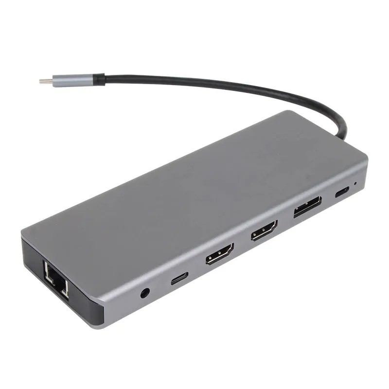 VCom Docking Station USB-C 13-in-1 - CU4706 - HDMI x 2, DP, USB3.0 x 3, USB-C, USB2.0, RJ45, SD/TF, PD100W, Audio, L-Shape USB-C