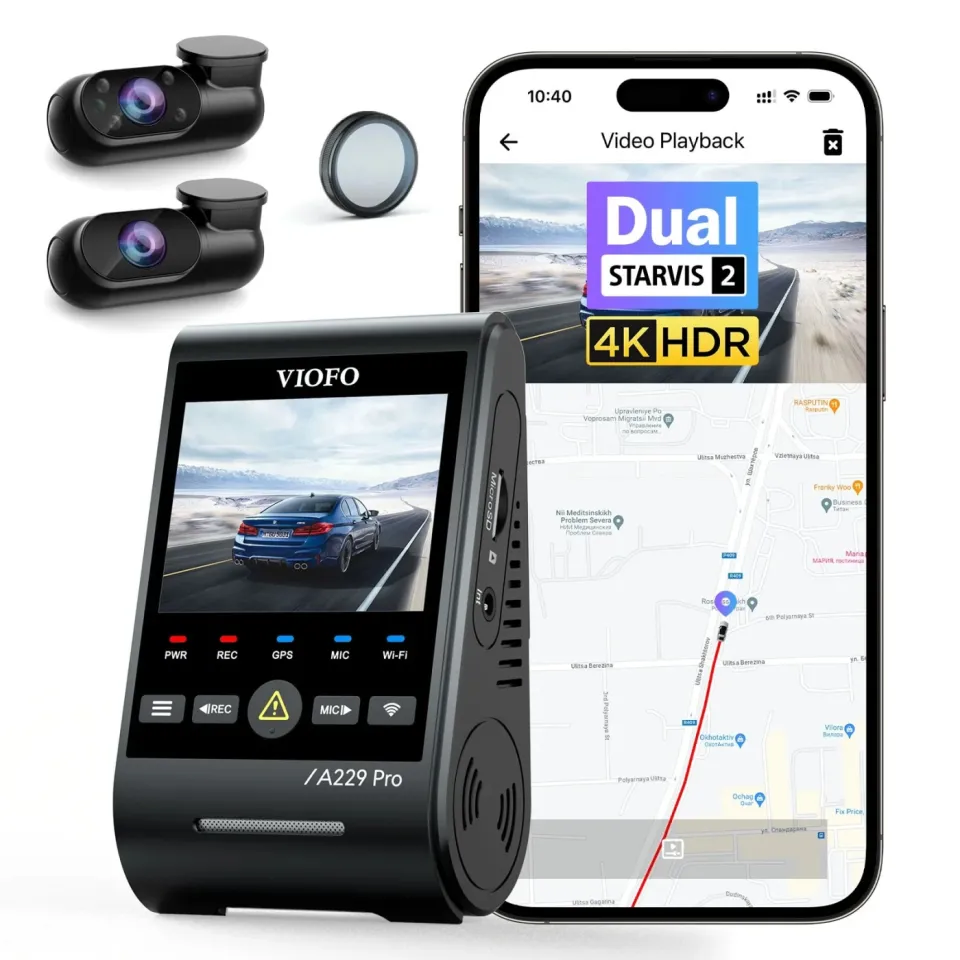 VIOFO Dash Cam A229 Pro 3 Channel - 4K, HDR, Dual Sony STARVIS 2, GPS, Bluetooth