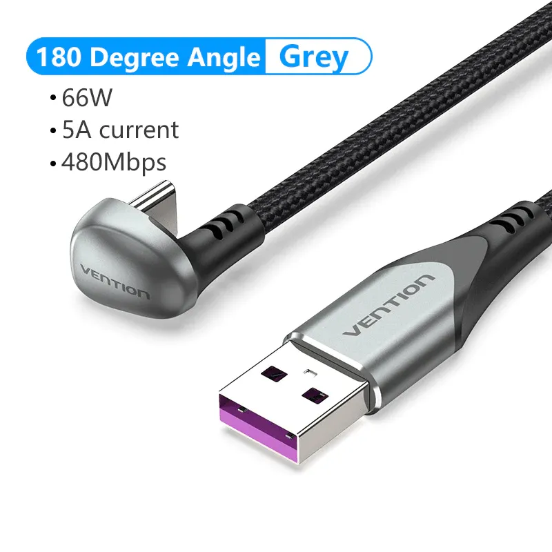 Vention USB 3.1 Type-C / USB 2.0 AM - 1.5M Black U-Shaped, Aluminum Alloy 5A - COHHG, photo 2