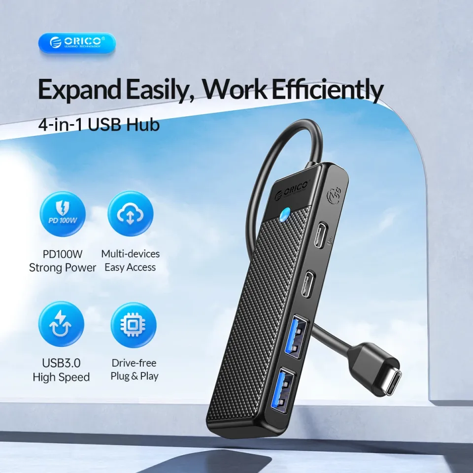 Orico USB3.1 HUB Type-C - 2 x USB3.0, 2 x USB-C - PAPW2AC-C3-05-BK-EP, photo 5