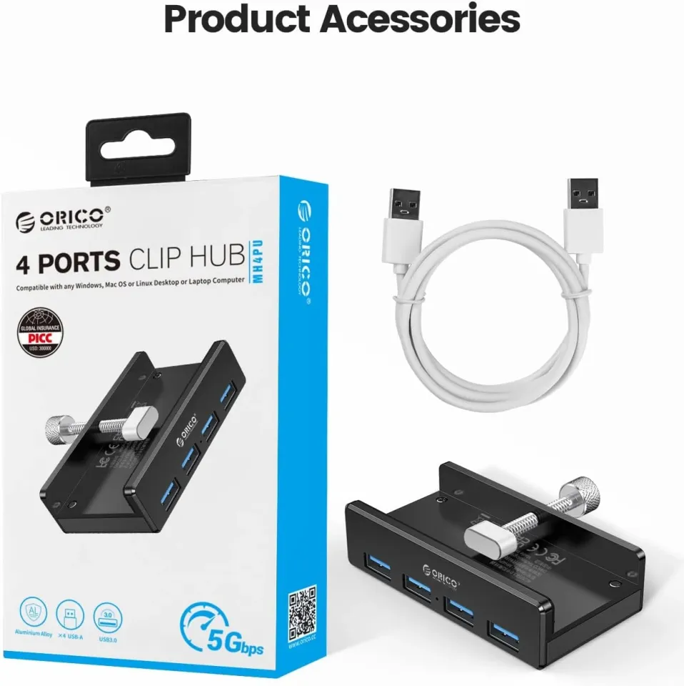 Orico USB 3.0 HUB Clip Type 4 port - aux Micro-USB power input, Black - MH4PU-P-BK, photo 4