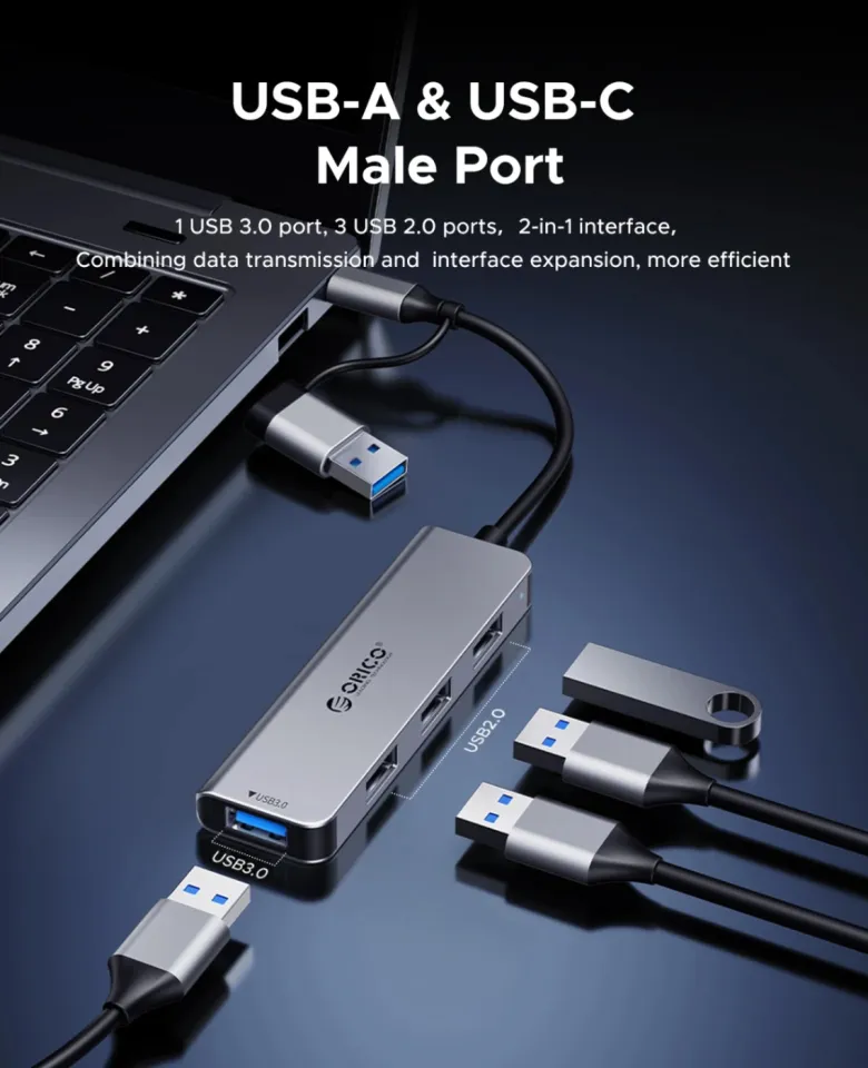 Orico HUB USB-C/USB-A 7 port - USB-C x 2, USB3.0 x 1, USB2.0 x 4, Aluminium - YSA7-U3-GY, photo 6