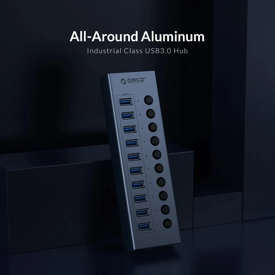 Orico USB3.0 HUB 7 port with Power Adapter, On/Off buttons, Aluminium - BT2U3-7AB-EU-GY, photo 5