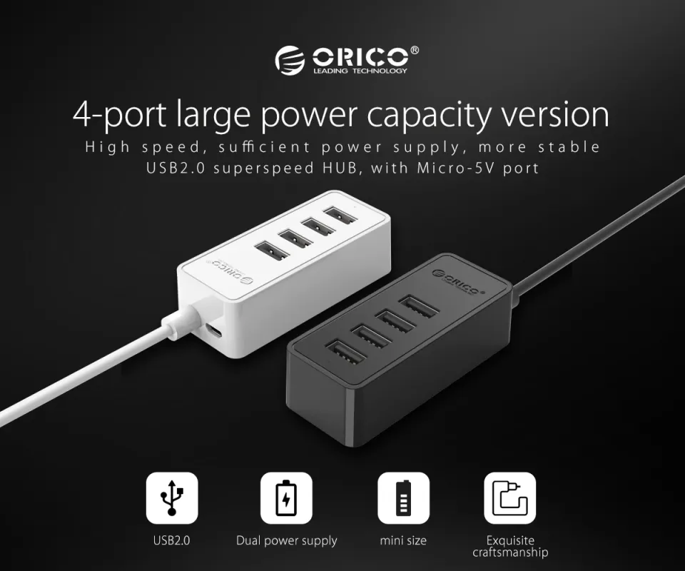 Orico USB2.0 HUB 4 port - USB/Micro USB input, Black - W5P-U2-100-BK-EP, foto 6