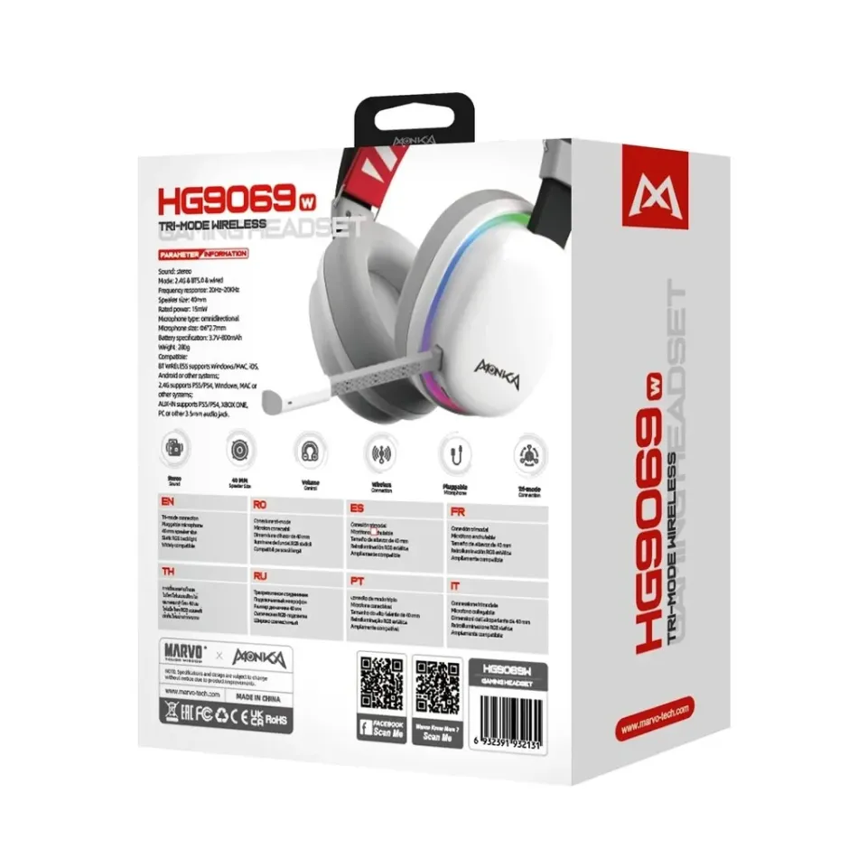 Marvo Gaming Headphones Monka Echo RS - Bluetooth, 2.4G, RGB - MARVO-HG9070W, photo 4